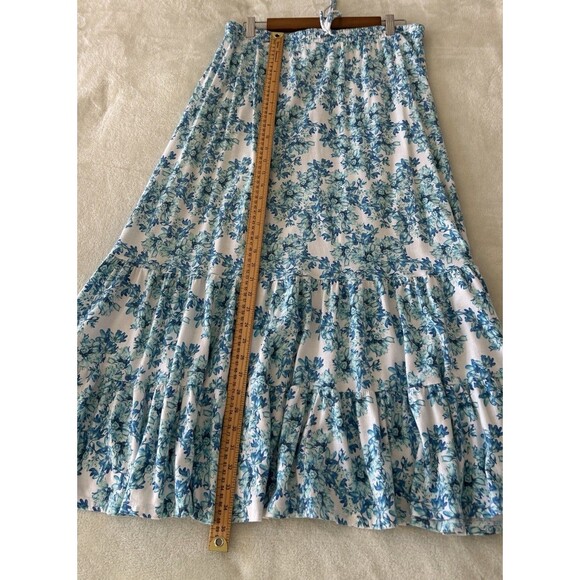 GarnetHill Skirt Large Tiered Botanical Garden Coastal Flowy Feminine Blue White - Picture 5 of 11